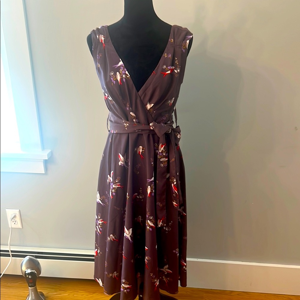 Floral Print Wrap Midi Dress - Purple